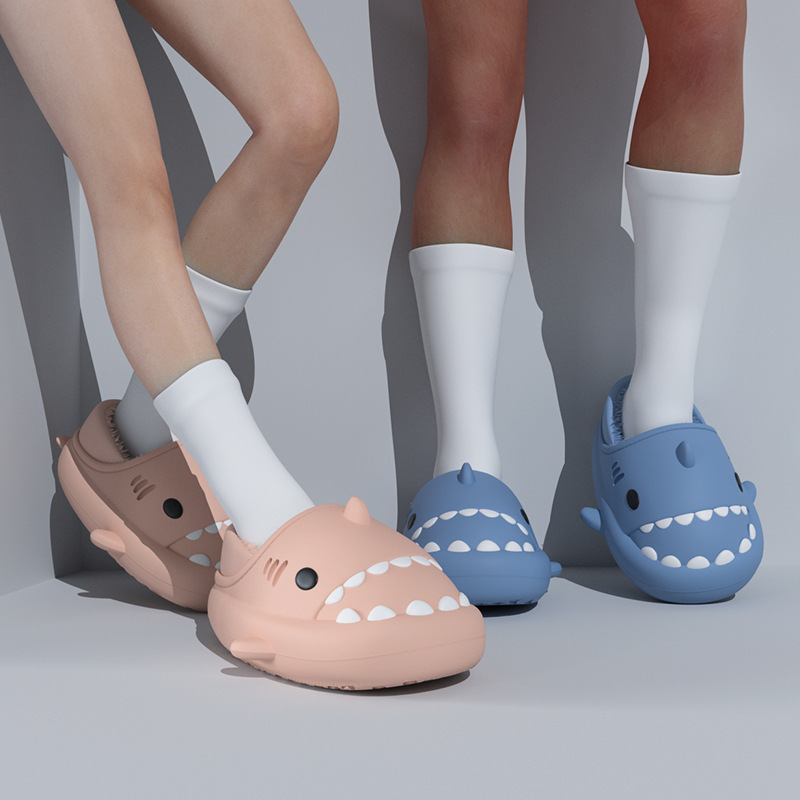 Adultos Fondo suave tiburón algodón zapatillas mujer pareja Eva felpa zapatos de algodón invierno impermeable grueso felpa inferior felpa hombres 8733