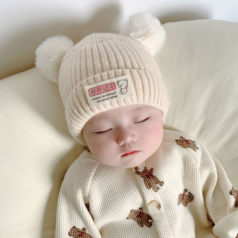 新生儿冬季婴儿帽子男宝女宝毛线帽针织帽棉质内里保暖加厚胎帽