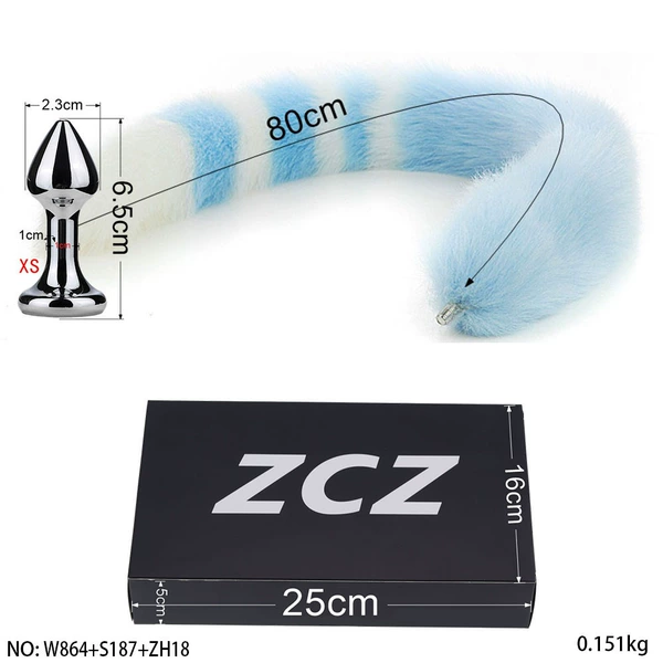 Extra small tapered model + extra long sky blue and white tail