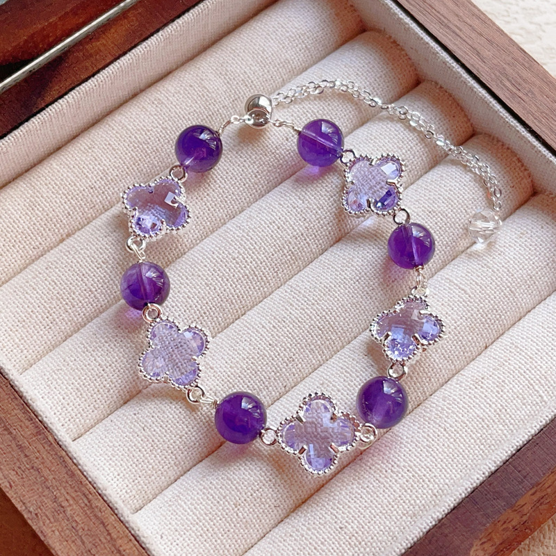 Original Natural Amethyst Citrine Four-Leaf Clover Alloy Bracelet Dreamy Wonderland Series Hand Jewelry Diversity Hair One