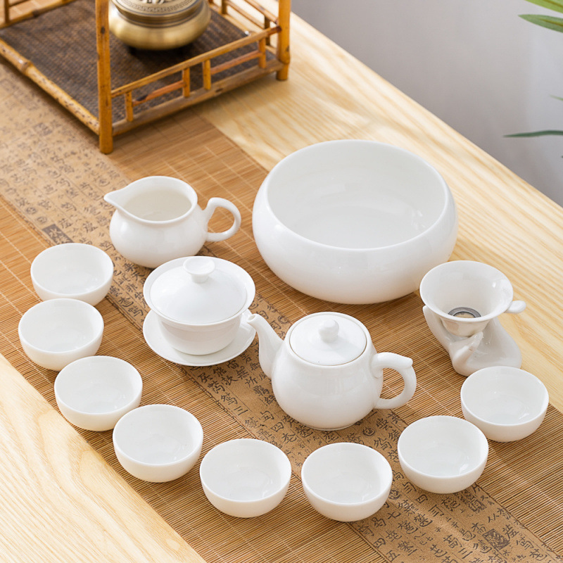 Cuenco de cubierta de porcelana de hueso, grasa de cordero, juego completo de té Chaoshanfu, simple ceremonia de té casera, tetera de té image 3