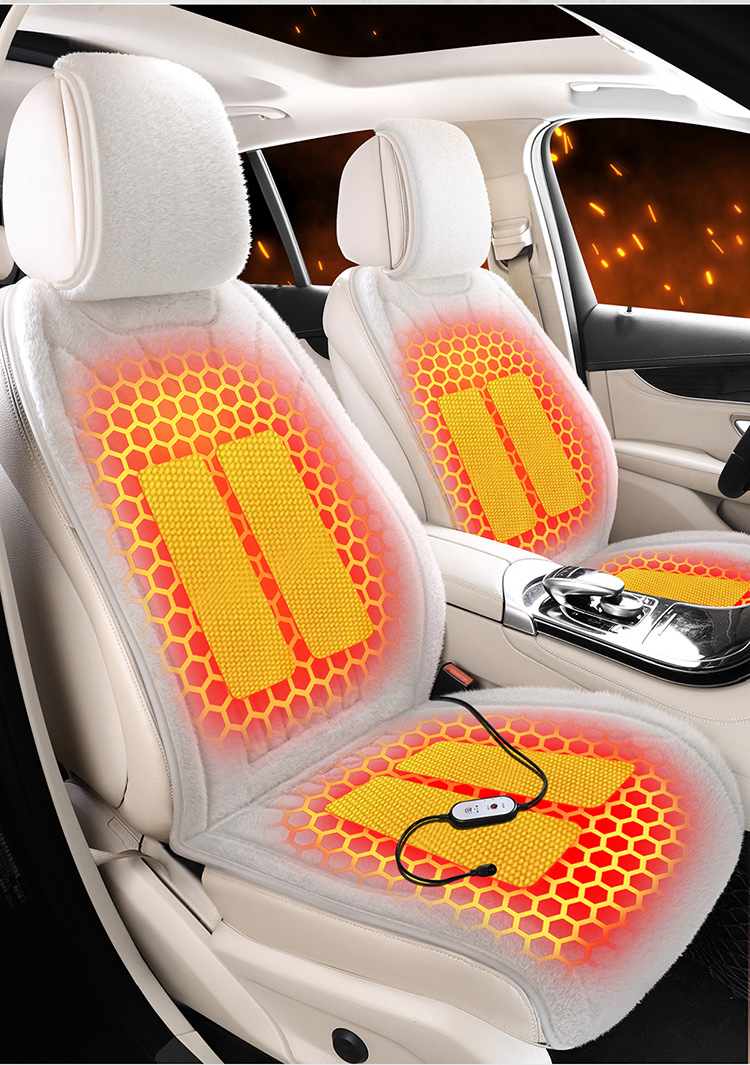 Car Heated Seat Cushion Graphene Long Hair Cigarette Lighter Multi-Speed Adjustment Fast Heating Car Heated Seat Cushion for Winter
