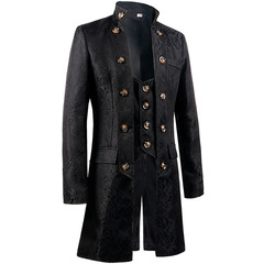 2022 New Arrival Men's Outerwear for International Trade—European & American Style, Solid Color, Fashionable SteamPunk Retro Design with Stand Collar and Uniform-inspired Details