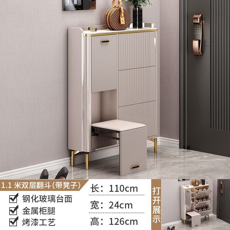 Gabinete de zapatos de plegado ligero de lujo italiano 17cm con taburetes plegables se puede sentar en un armario de almacenamiento contra la pared