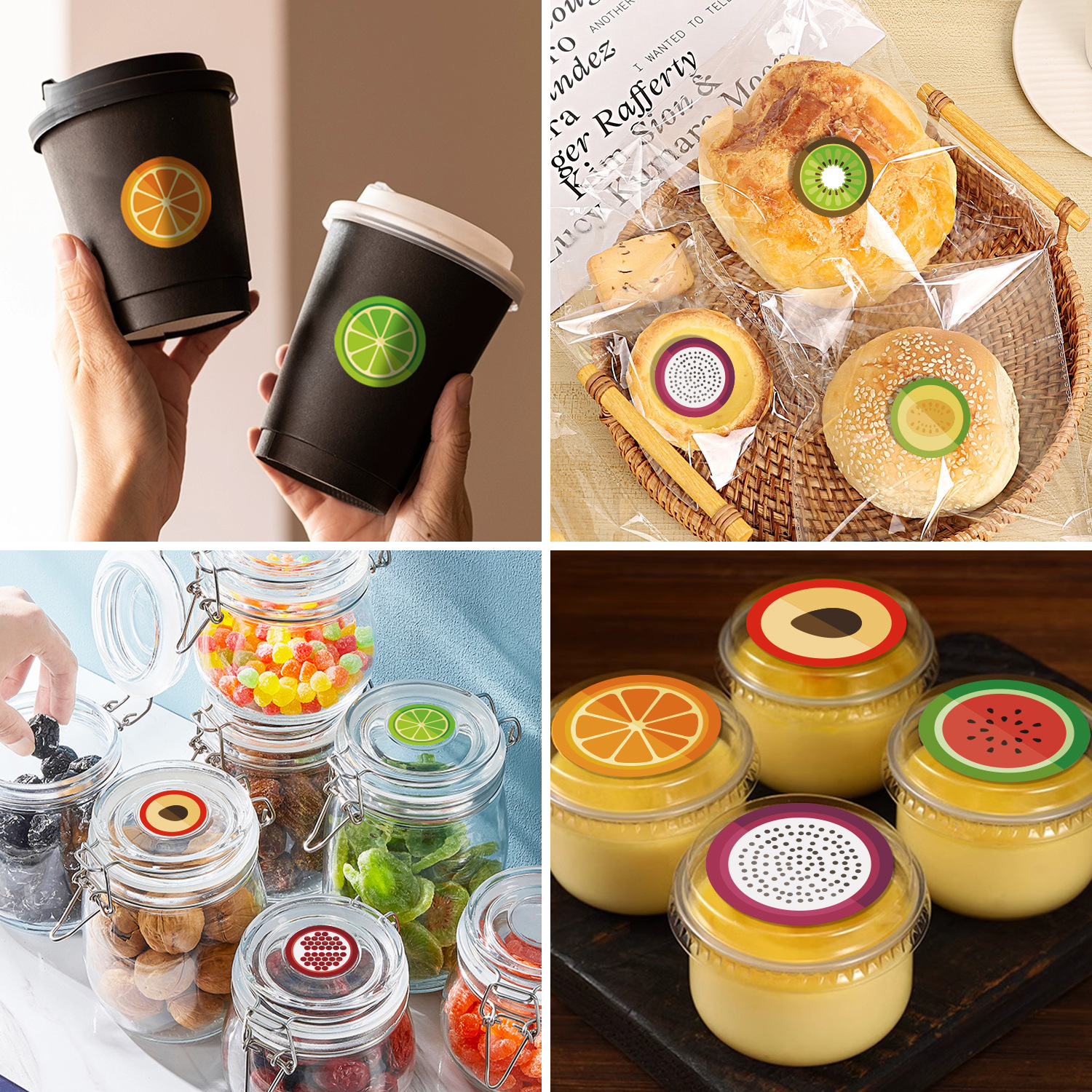 Etiqueta engomada de regalo con patrón de fruta Etiqueta engomada de sellado circular Impresión Etiqueta engomada de color Etiqueta engomada decorativa al por mayor