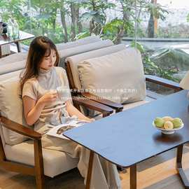 连锁奶茶店桌椅组合咖啡店馆休闲区实木沙发咖啡厅椅子阅读区卡座