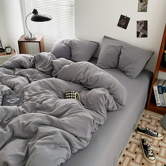 Pure Cotton Four Piece Bedding Set Solid Colour Brushed Sheets_voghion.com