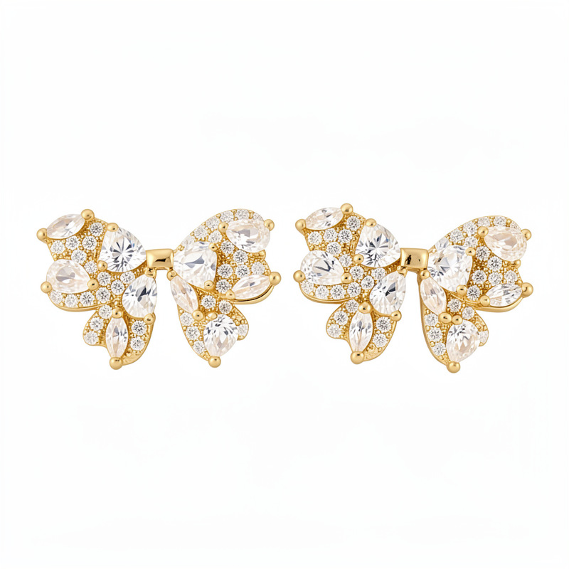 Agujas de plata zircon arco pernos de arco exquisitos moda de transporte universal temperamento ligero lujo alta sensación de aretes al por mayor
