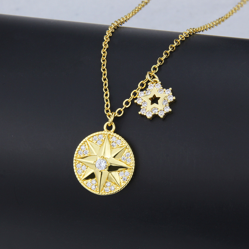 European And American Star Round Zircon Copper Pendant Necklace display picture 3