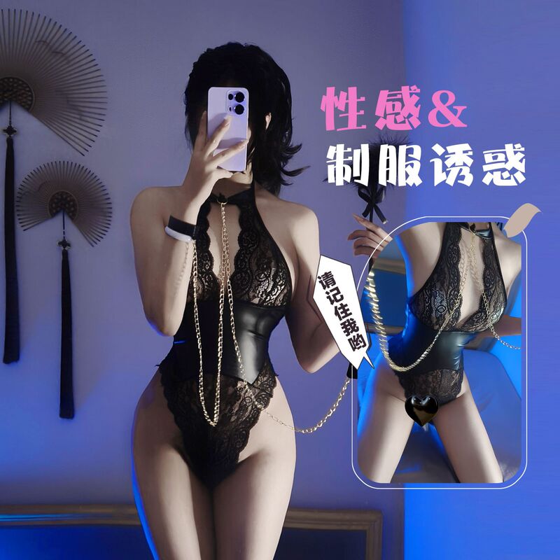 Golden Night Sexy Underwear Forbidden to Love Abdominal Black Lace Hollow Slim Jompsuit sm Pure Abstinence Qqny Female