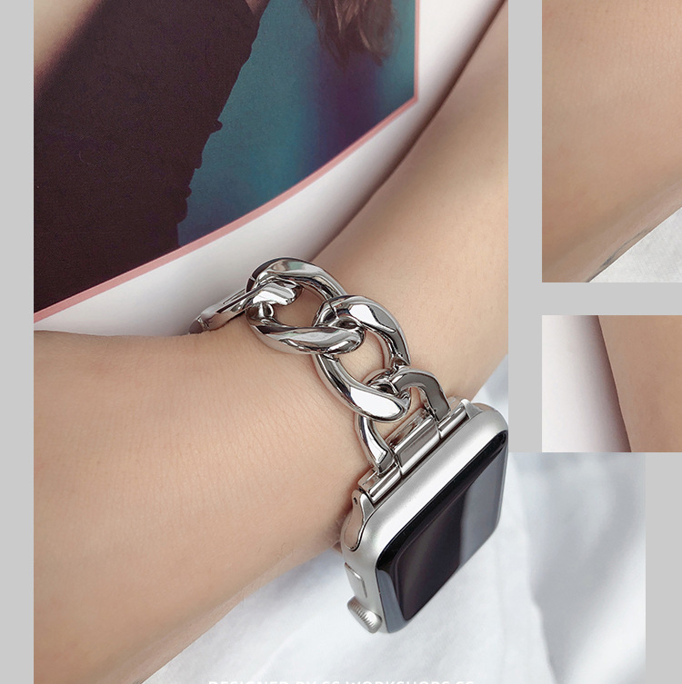 Correa de acero con cadena de mezclilla de una sola fila adecuada para Apple Watch 678910 generación, correa de cadena iWatch S10, correa de metal.