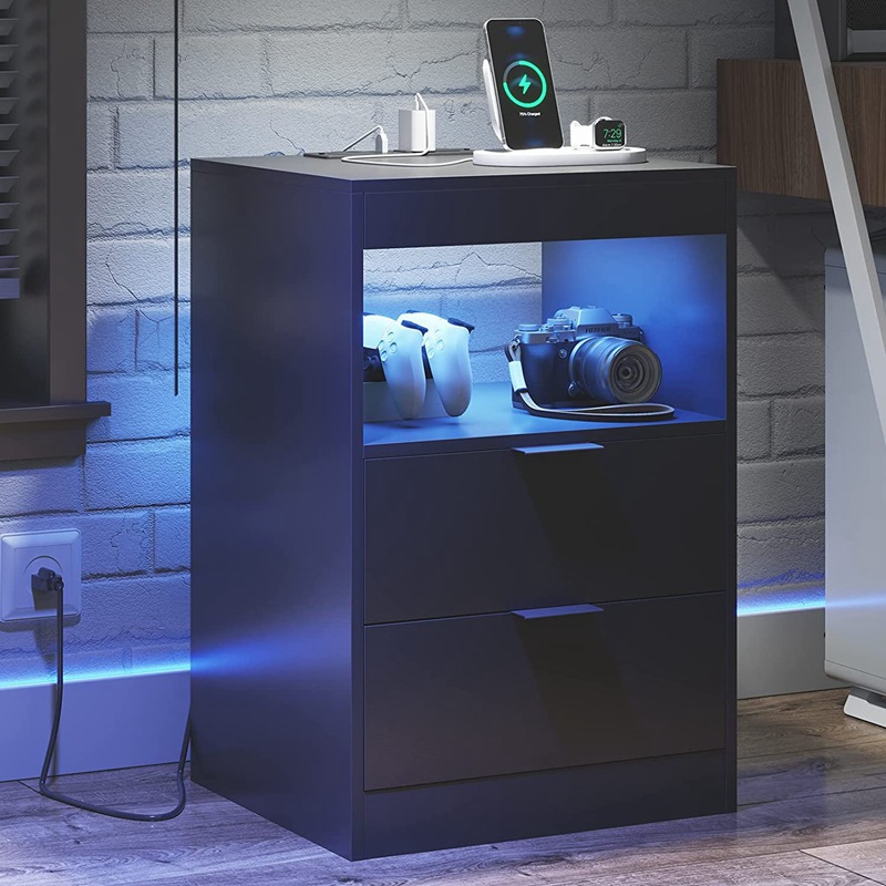 Moderna mesita de noche de dormitorio minimalista con luz multifuncional recargable gran espacio de almacenamiento mesita de noche gabinete lateral sofá