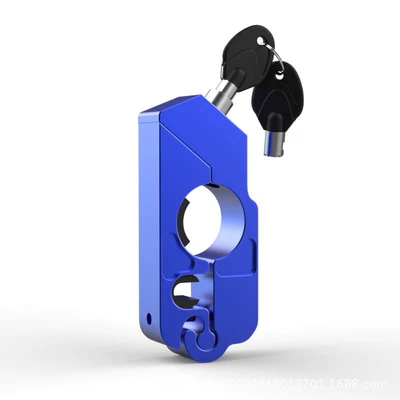 Motorcycle modified handle anti-theft lock electric bicycle horn handle lock aluminum alloy handlebar horn anti-theft lock (Motorcycle Lock) - blue