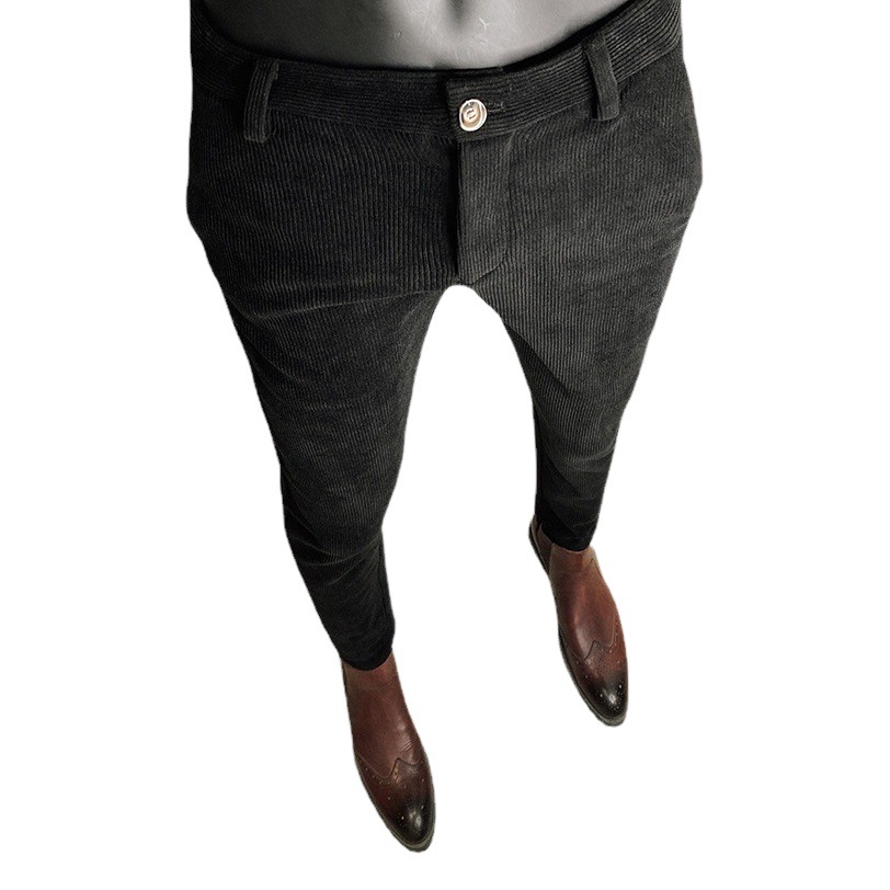 Pantalones de pana elásticos de corte ajustado estilo coreano para hombre, nueva moda casual de negocios para otoño/invierno 2025.
