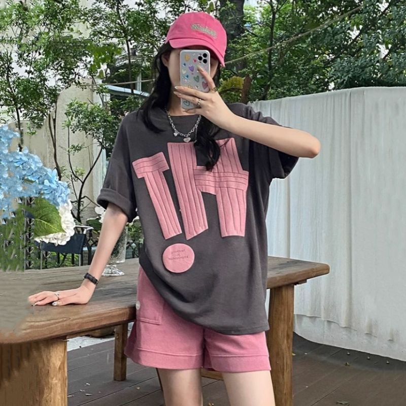 Internet Celebrity Loose Short-sleeved T-shirt suit Women's Summer 2025 New Sports Casual Wide-leg Shorts Fashion Two-piece Set