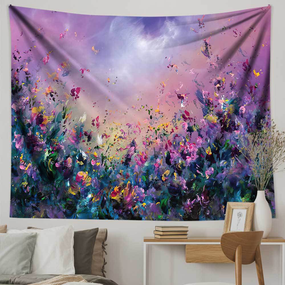 定制亚马逊新品花草手绘艺术鲜花背景布 客厅房间床头出租屋挂毯