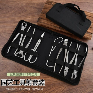 不锈钢盆景工具套装球节钳斜口剪刀叶芽剪修枝剪牛津布袋现货批发