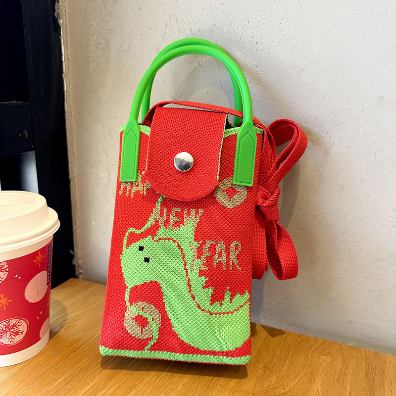 2024 Dragon Year mini bolso del teléfono móvil de Año Nuevo de moda todo-Partido estilo étnico bolso de cuero con el regalo de punto bolsa de mensajero portátil
