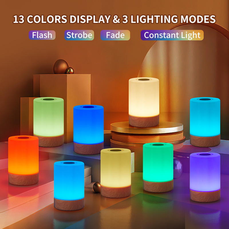 Wood Grain Touch 13-Color Dimming Stepless Dimming Night Light Rechargeable Touch Atmosphere Light Bedroom Bed Light Pat Light Small