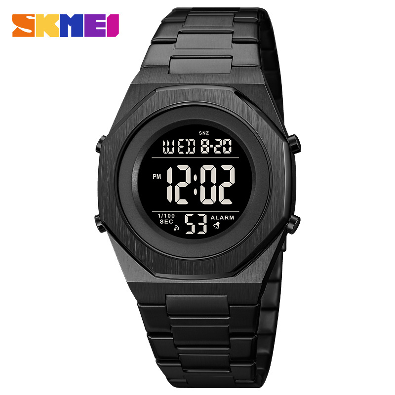 Skmei skmei moda octogonal correa de acero reloj electrónico de los hombres pantalla digital multifuncional reloj luminoso hombres 2066