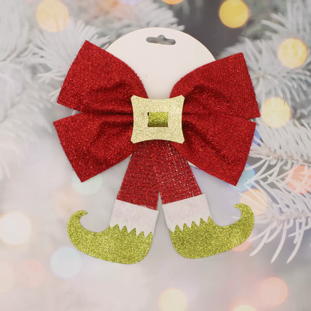 跨境热销红色金粉蝴蝶结圣诞袜子发夹欧美布艺亮片装饰烫金礼品
