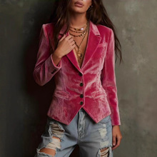 欧美跨境女装亚马逊新品金丝绒小西装纯色时尚休闲修身西装外套女