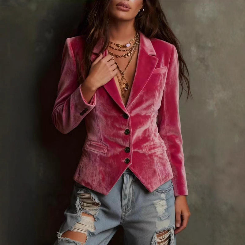 European and American Cross-Border Women's Clothing Amazon New Velvet Blazer Solid Color Fashion Casual Slim-Fit Blazer Jacket for Women