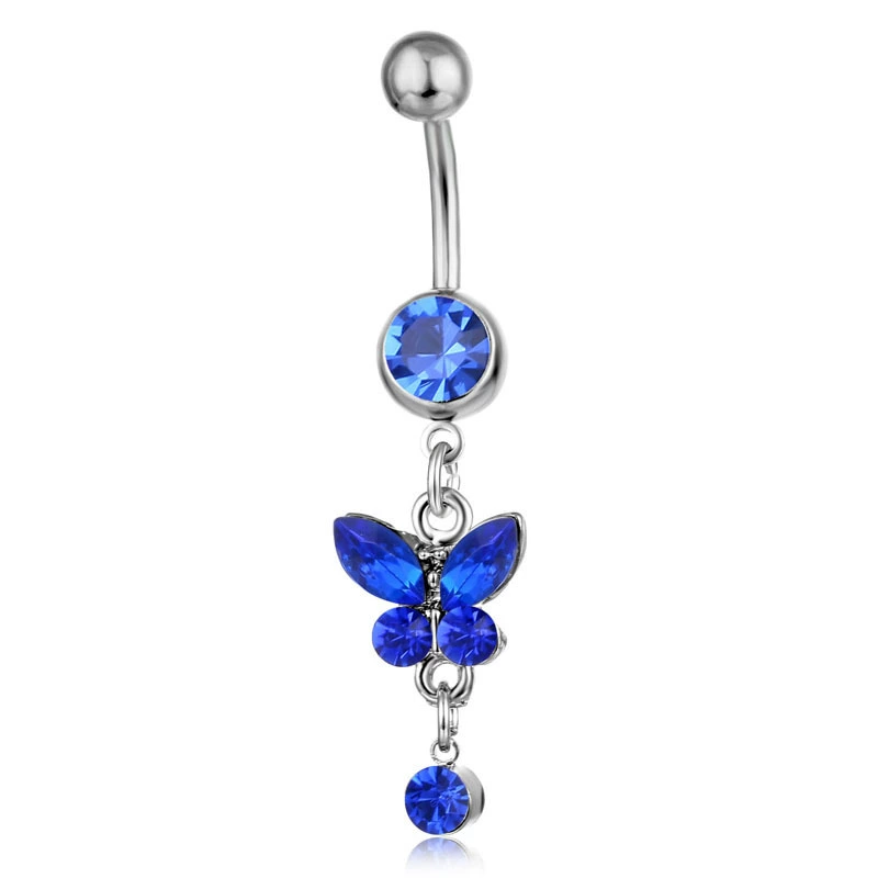 Belly Button Piercing Barbell, Surgical Steel, 5 mm Ring with 1.6×11 mm Curved Bar, Colored Stones