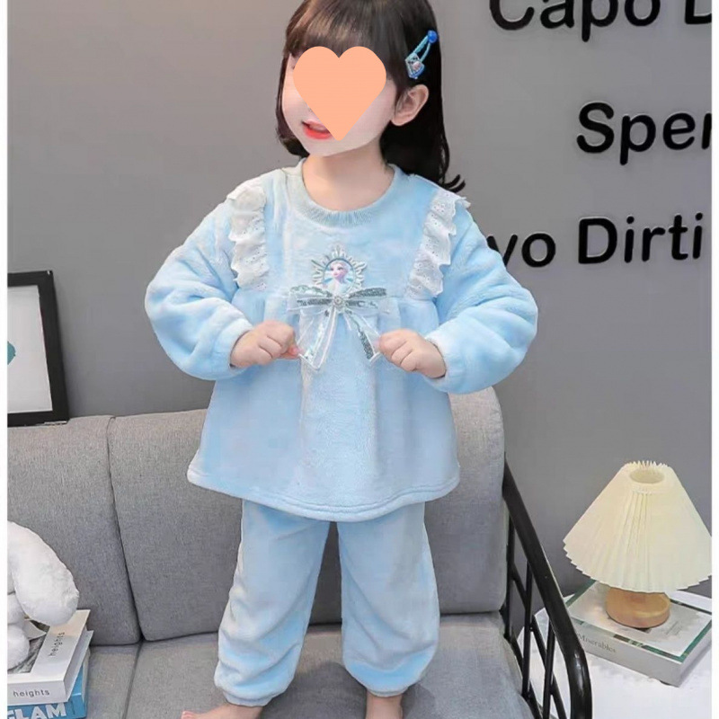 어린이 플란넬 잠옷 가을과 겨울 소녀 공주 엘사 따뜻한 집 옷 소녀  의 가을 산호 양털