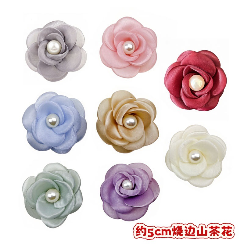 Approximately 5cm Three-Dimensional Camellia Pearl Yarn Flower DIY Handmade Hair Accessories, Earring Decorations, Bag, Hat, and Clothing Accessories