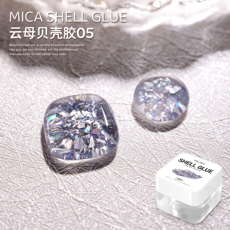 2023 nuevo hielo de verano transparente Internet celebridad estilo Mica Shell pegamento manicura grandes lentejuelas esmalte de uñas pegamento