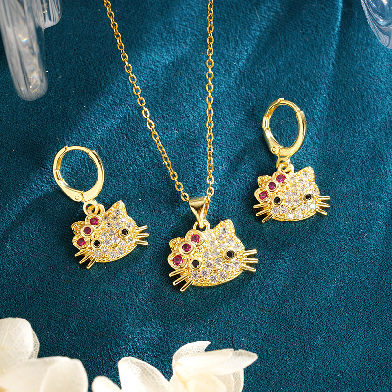 Nuevo collar de oro de arena vietnamita, lujo ligero, diamantes de alta gama, lindos pendientes de gato, joyería simple y duradera para mujer