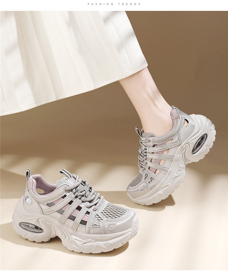 Giày sneaker nữ đế dày lưới thoáng khí phong cách thể thao gót 5 cm — 7234 bột sâm panh cao gót 5cm, 7234 gót trắng cao 5cm chi tiết 7