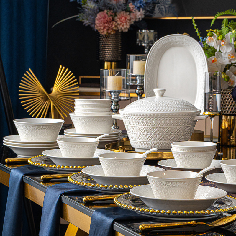 2025 New High Relief Household Ceramic Plate Dinner Plate Western Food Plate Palace Style Creative Tableware Deep Plate