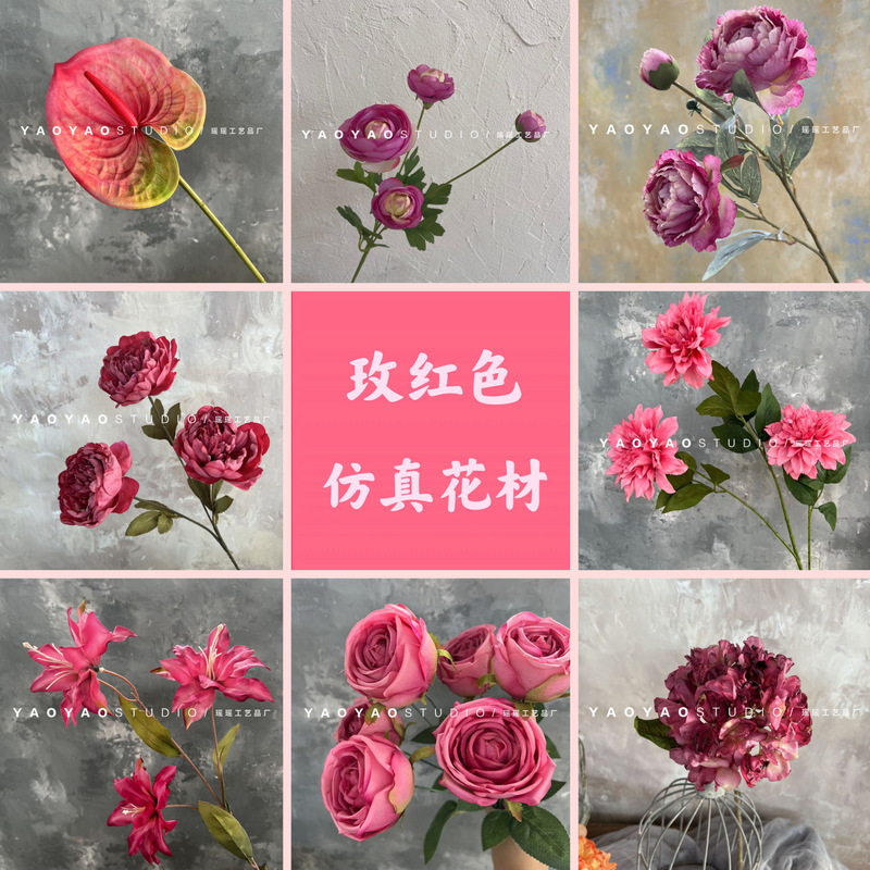 Rose red simulation flower burst Rose Red Wedding Hall fake flower Road flower with factory wholesale fake flower