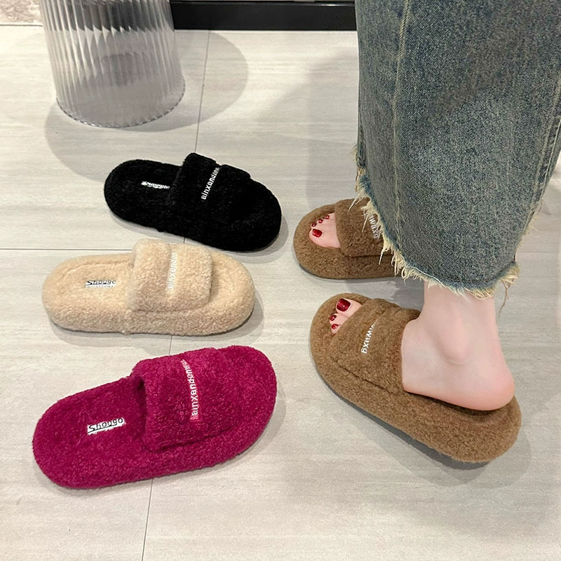 Дизайнерские демисезонные тапочки на платформе, универсальная обувь из fleece для отдыха, тренд сезона