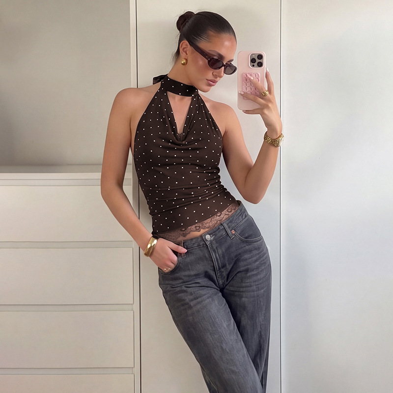 European And American Women's Clothing 2026 Summer New Fashion Polka Dot Lace Slim-fit Versatile Backless Strap-up Tube Top_ecoleips.com