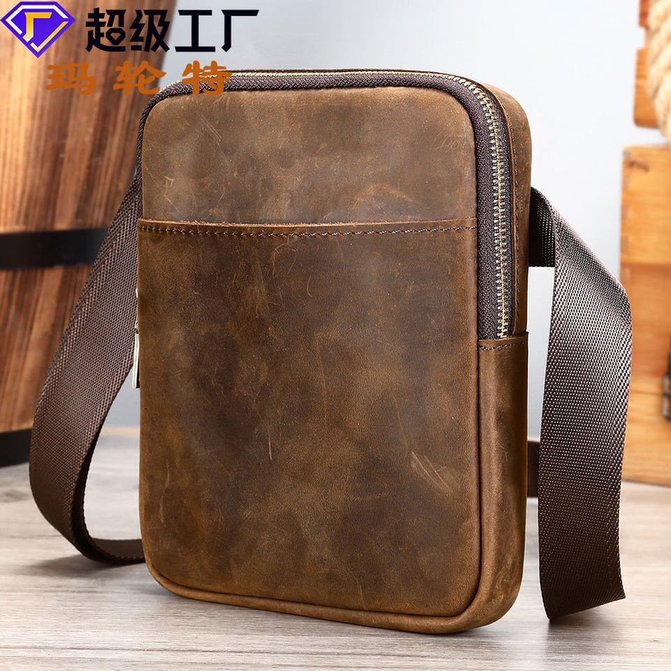 Túi đeo chéo nam da bò cao cấp 17×3×21,5 cm — 6124 Đen (hoa văn vải), Cà phê, Màu nâu sẫm, màu nâu