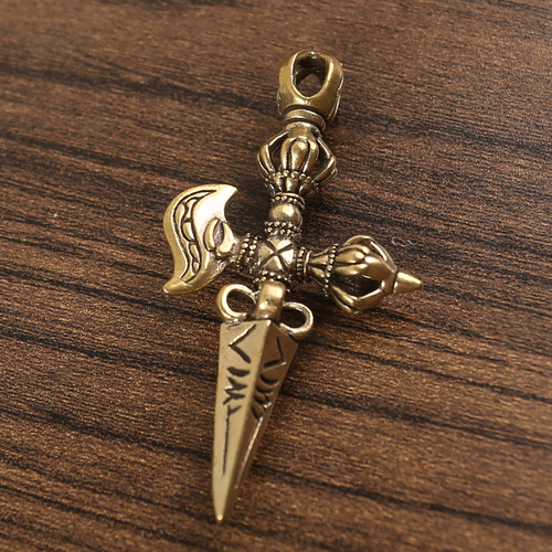 Pure brass tantric crescent ax vajra keychain pendant pendant accessories magic brass retro small pendant