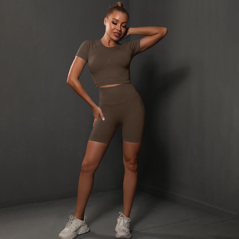 308g Weight Short Sleeve Sleeve Length Nylon, Nylon, Spandex Fabric Type Short Top Length Shorts Suits Pants Type Fitness, Yoga Occasion Round Neck Neckline Solid Color Pattern Sport Style Style Seamless Craft Sport Style Solid Color Nylon Nylon Spandex Round Neck Tracksuit Shorts Suits 89