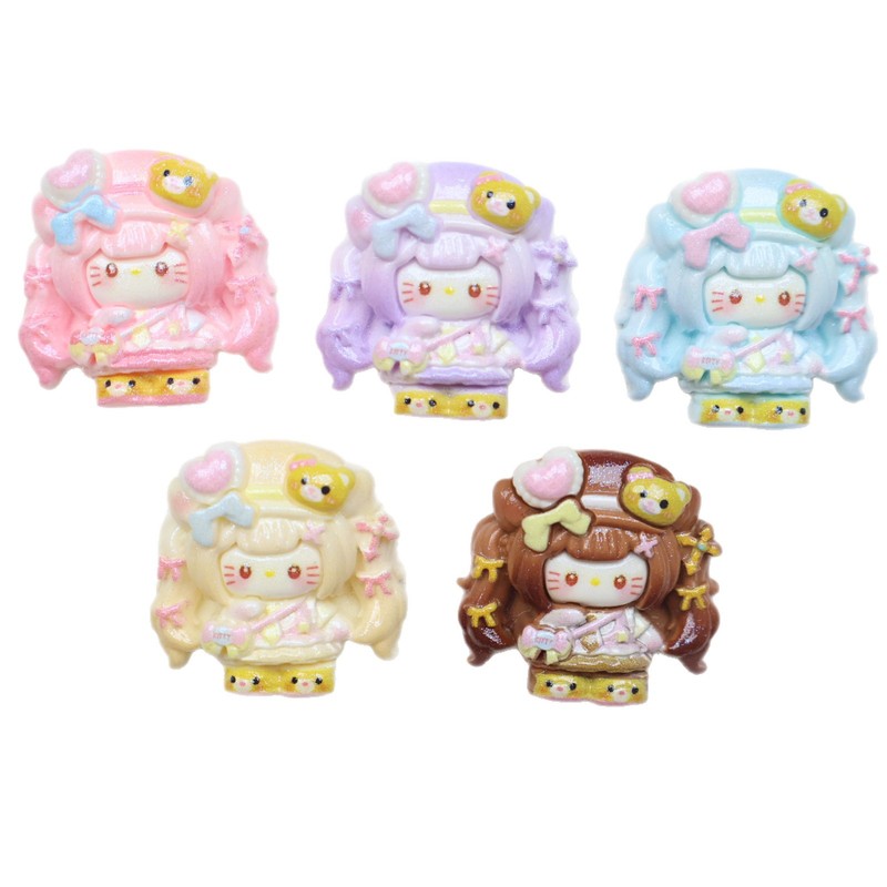 卡通爱心小猫帽双马尾女孩树脂配件手工diy奶油胶 发夹钥匙扣饰品|undefined