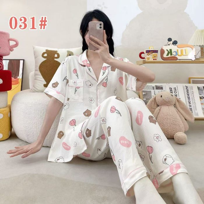 Estilo explosivo transfronterizo spot verano pantalones de manga corta cardigan solapa pijamas de dibujos animados lindo nube femenina algodón cómodo servicio a domicilio