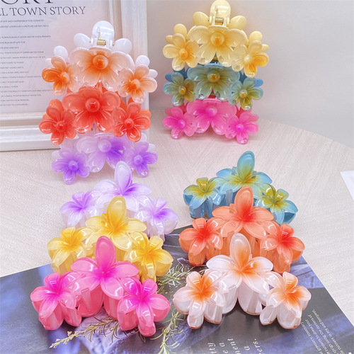 New cross-border redbud flower hairpin for women, plumeria flower grabber, gradient color, high-end, colorful shark hairpin hair accessory