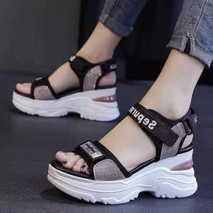 2025 New Summer Internet Celebrous Sandals Women's Super Popular Thick Bottom Trendy Shoes All-match Platform Shoes Increased Fashion Wedge Sandals