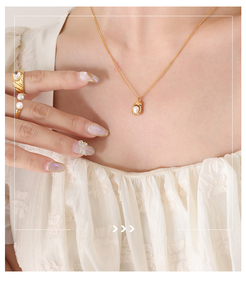 Fashion Geometric Titanium Steel Necklace Plating Pearl Stainless Steel Necklaces