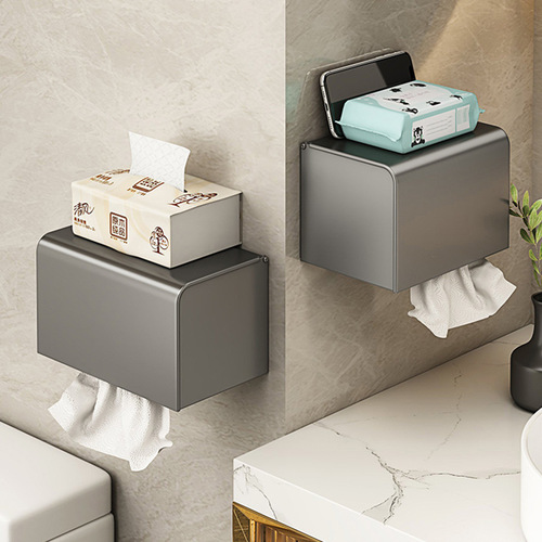 Gun gray bathroom tissue box storage rack toilet waterproof punch-free paper towel box wall-mounted toilet paper box