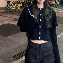 YueJuXing少女骑士 设计感斗篷针织开衫女秋冬季假两件针织上衣潮