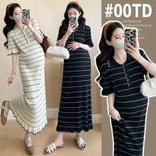 2025网红孕妇夏装镂空针织孕妇连衣裙韩版条纹显瘦孕妇连衣裙