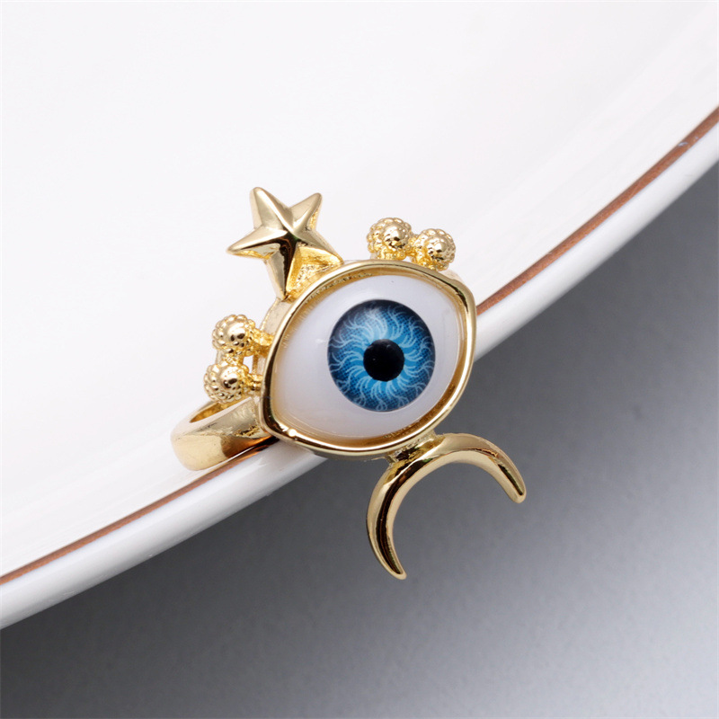 Inlay Design Fashion Devil's Eye Copper Rings Inlay Zircon Copper Rings