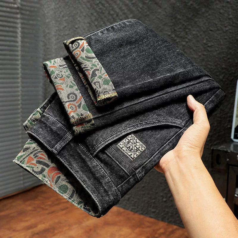 Мужские джинсы с узкой вышивкой высокого класса, эластичные повседневные дикие модные брюки 2024 весна и осень новые